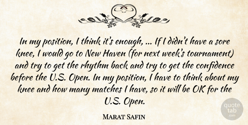 Marat Safin Quote About Confidence, Haven, Knee, Matches, Next: In My Position I Think...