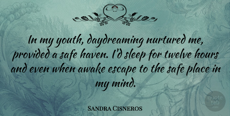 Sandra Cisneros Quote About Awake, Hours, Nurtured, Provided, Safe: In My Youth Daydreaming Nurtured...