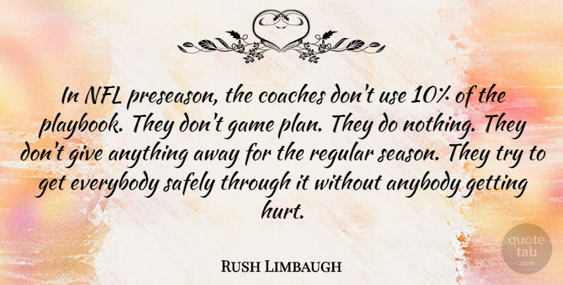 Rush Limbaugh Quote About Hurt, Games, Nfl: In Nfl Preseason The Coaches...