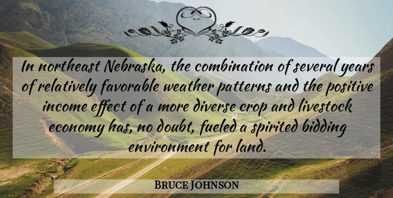 Bruce Johnson Quote About Crop, Diverse, Economy, Effect, Environment: In Northeast Nebraska The Combination...