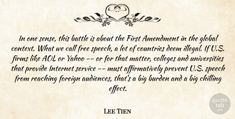 Lee Tien Quote About Amendment, Aol, Battle, Burden, Call: In One Sense This Battle...