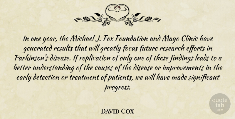 David Cox Quote About Causes, Clinic, Detection, Disease, Early: In One Year The Michael...