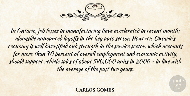 Carlos Gomes Quote About Accounts, Alongside, Announced, Auto, Average: In Ontario Job Losses In...