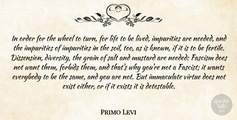 Primo Levi Quote About Order, Diversity, Growth: In Order For The Wheel...