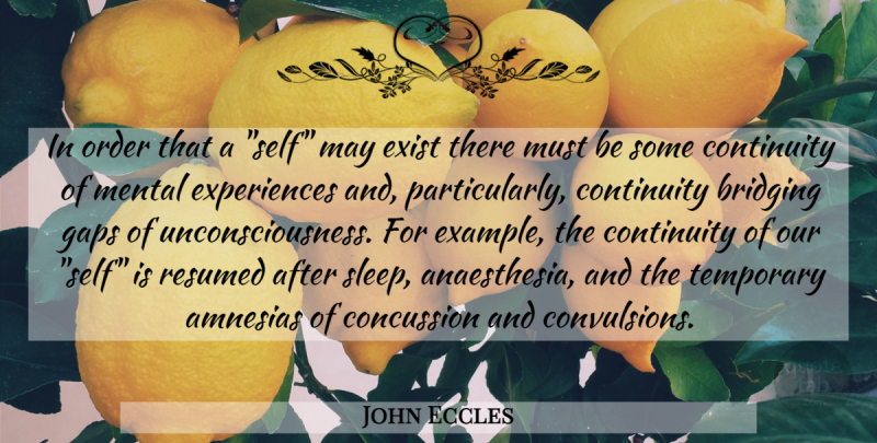 John Eccles Quote About Sleep, Self, Order: In Order That A Self...