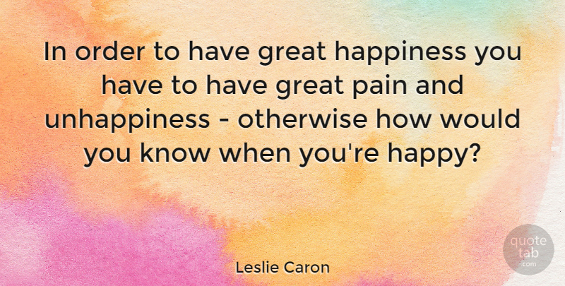 Leslie Caron Quote About Happiness, Happy, Pain: In Order To Have Great...