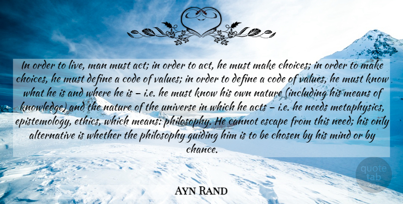 Ayn Rand Quote About Philosophy, Mean, Men: In Order To Live Man...