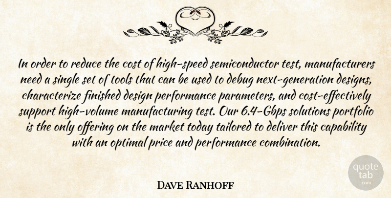Dave Ranhoff Quote About Capability, Cost, Deliver, Design, Finished: In Order To Reduce The...