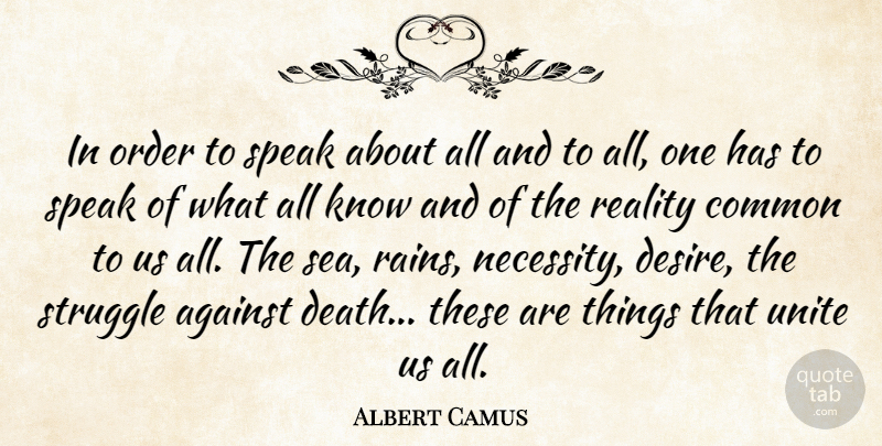Albert Camus Quote About Rain, Struggle, Reality: In Order To Speak About...