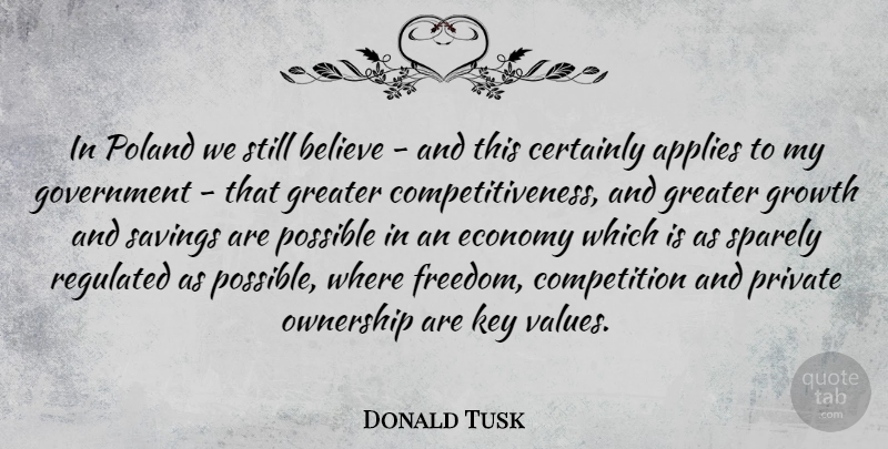 Donald Tusk Quote About Applies, Believe, Certainly, Competition, Economy: In Poland We Still Believe...