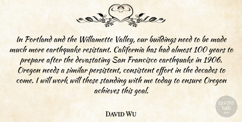 David Wu Quote About Achieves, Almost, Buildings, California, Consistent: In Portland And The Willamette...