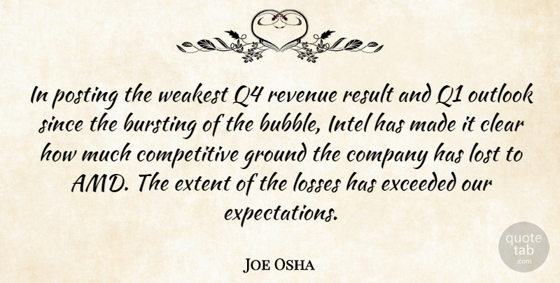 Joe Osha Quote About Bursting, Clear, Company, Exceeded, Extent: In Posting The Weakest Q4...