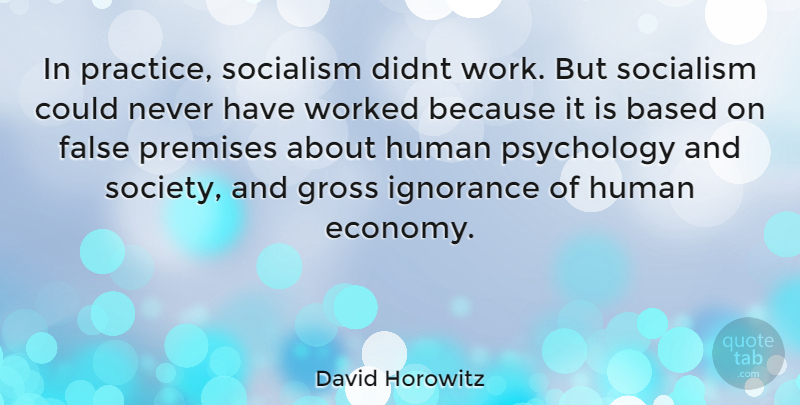 David Horowitz Quote About Ignorance, Practice, Psychology: In Practice Socialism Didnt Work...