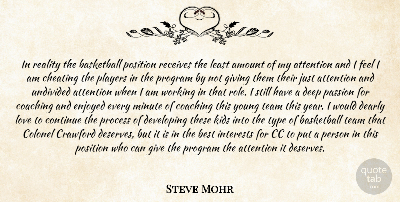 Steve Mohr Quote About Amount, Attention, Basketball, Best, Cheating: In Reality The Basketball Position...
