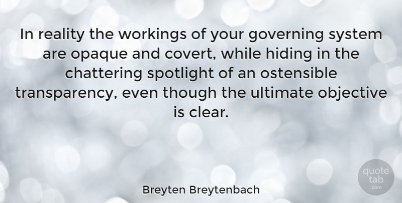 Breyten Breytenbach Quote About Reality, Spotlight, Opaque: In Reality The Workings Of...