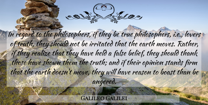 Galileo Galilei Quote About Moving, Earth, Belief: In Regard To The Philosophers...