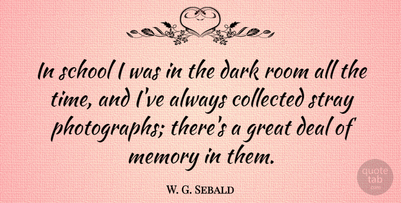 W. G. Sebald Quote About Collected, Dark, Deal, Great, Room: In School I Was In...