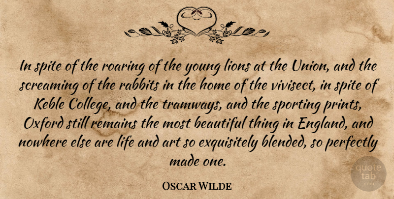 Oscar Wilde Quote About Beautiful, Art, Home: In Spite Of The Roaring...