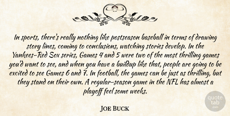 Joe Buck Quote About Almost, Baseball, Coming, Drawing, Excited: In Sports Theres Really Nothing...