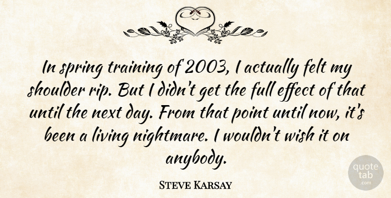 Steve Karsay Quote About Effect, Felt, Full, Living, Next: In Spring Training Of 2003...