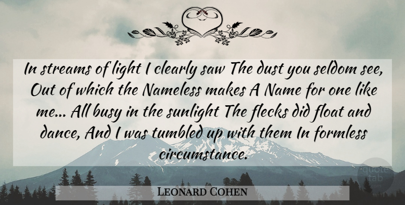 Leonard Cohen Quote About Dust, Names, Light: In Streams Of Light I...