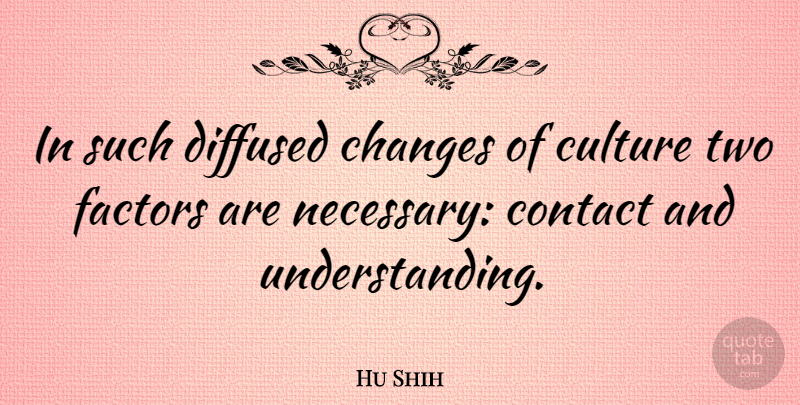 Hu Shih Quote About Two, Understanding, Culture: In Such Diffused Changes Of...