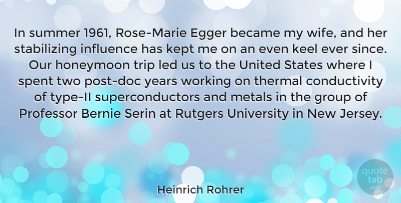 Heinrich Rohrer Quote About Became, Group, Honeymoon, Keel, Kept: In Summer 1961 Rose Marie...