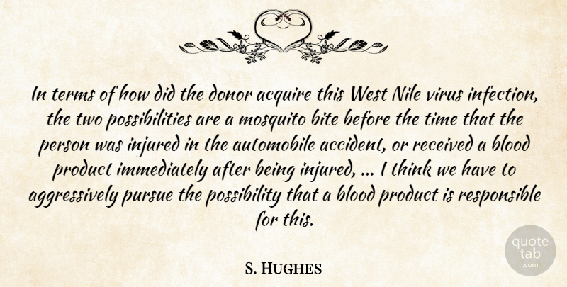 S. Hughes Quote About Acquire, Automobile, Bite, Blood, Donor: In Terms Of How Did...