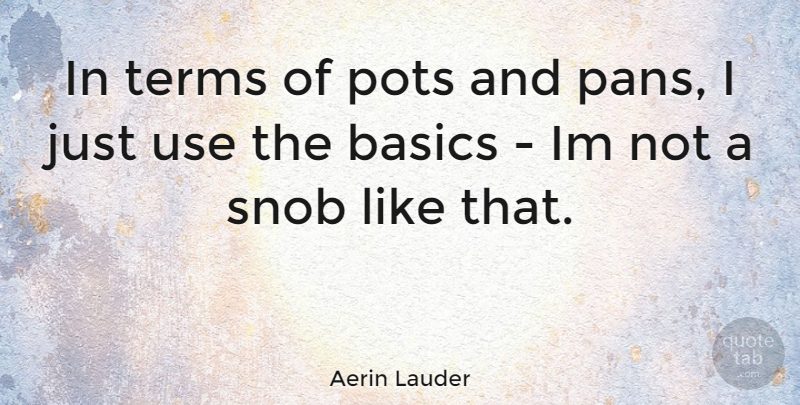 Aerin Lauder Quote About Use, Pot, Basics: In Terms Of Pots And...