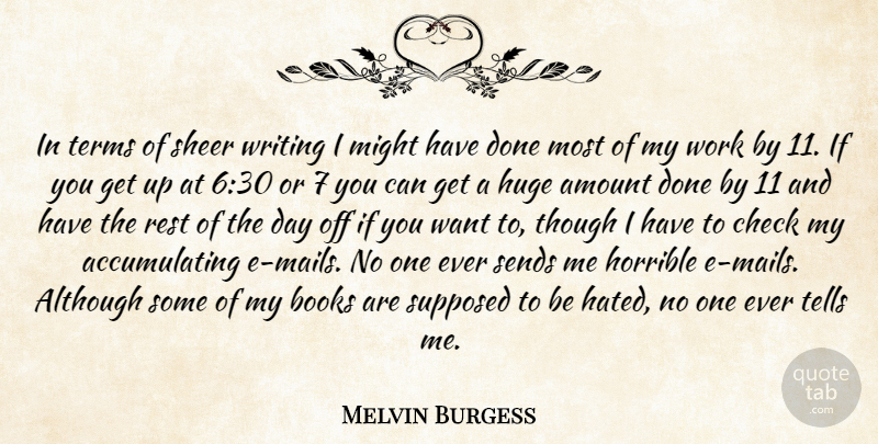 Melvin Burgess Quote About Book, Writing, Days Off: In Terms Of Sheer Writing...