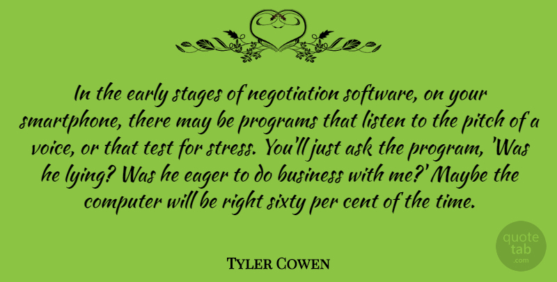 Tyler Cowen Quote About Ask, Business, Cent, Computer, Eager: In The Early Stages Of...