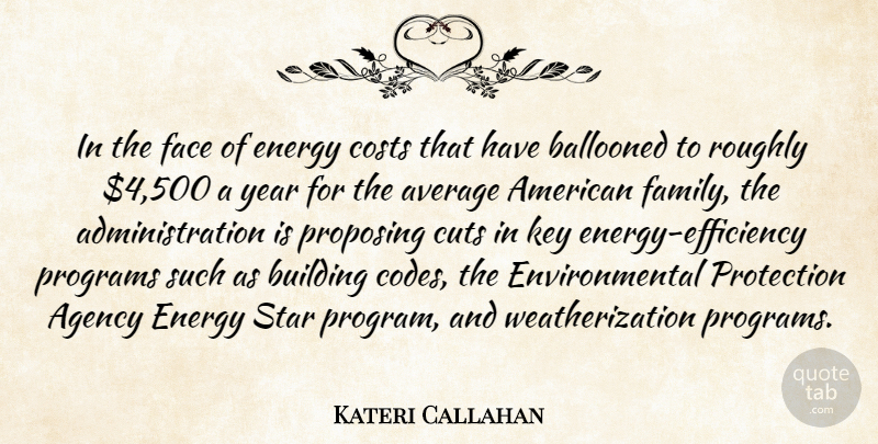Kateri Callahan Quote About Agency, Average, Building, Costs, Cuts: In The Face Of Energy...
