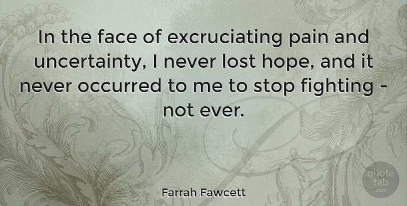 Farrah Fawcett Quote About Pain, Fighting, Faces: In The Face Of Excruciating...