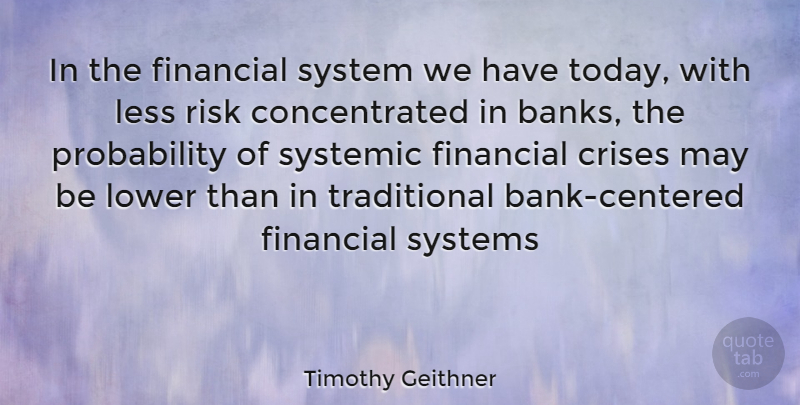 Timothy Geithner Quote About Risk, May, Today: In The Financial System We...
