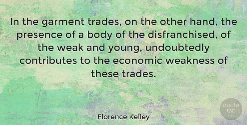 Florence Kelley Quote About Hands, Body, Weakness: In The Garment Trades On...