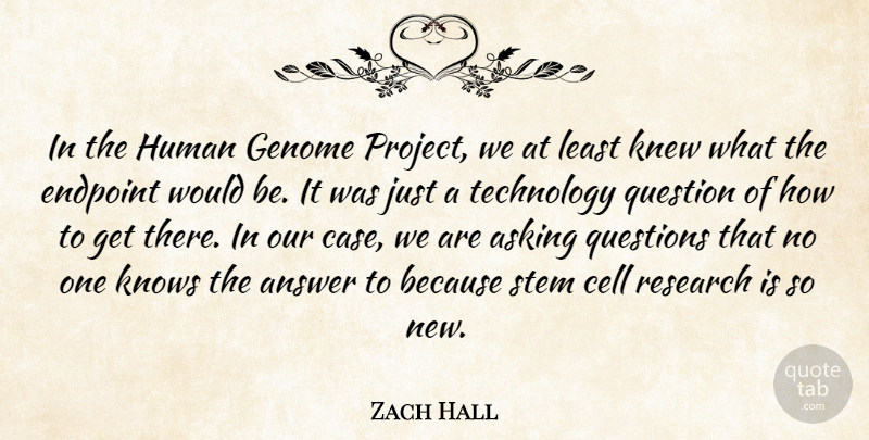 Zach Hall Quote About Answer, Asking, Cell, Genome, Human: In The Human Genome Project...