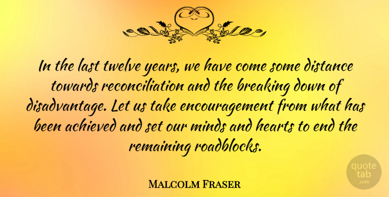 Malcolm Fraser Quote About Encouragement, Distance, Heart: In The Last Twelve Years...