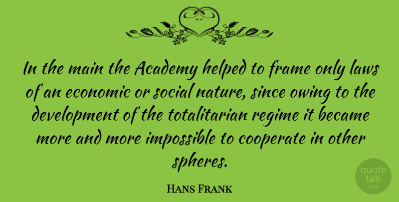 Hans Frank Quote About Academy, Became, Cooperate, Frame, Helped: In The Main The Academy...