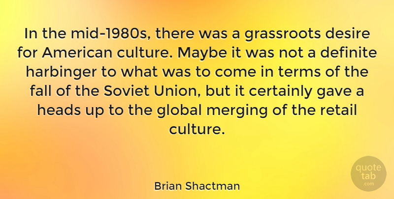 Brian Shactman Quote About Certainly, Definite, Fall, Gave, Global: In The Mid 1980s There...