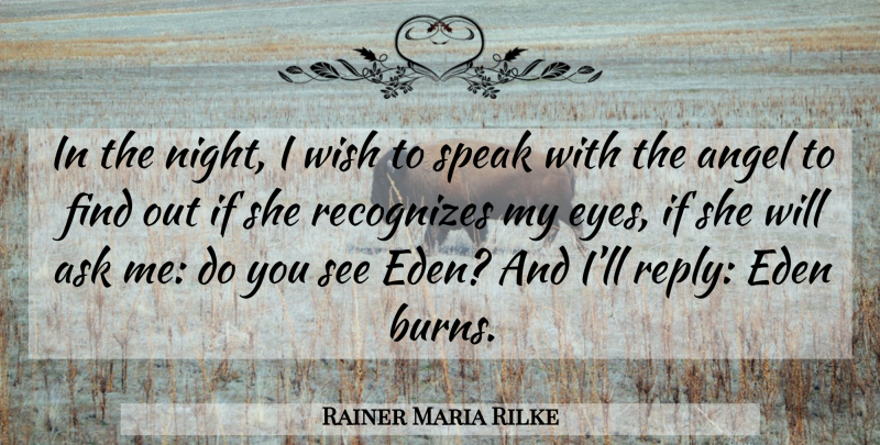 Rainer Maria Rilke Quote About Eye, Angel, Night: In The Night I Wish...