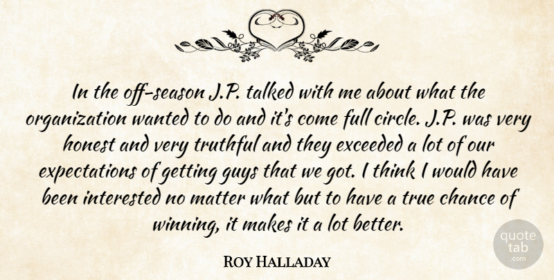Roy Halladay Quote About Chance, Exceeded, Full, Guys, Honest: In The Off Season J...