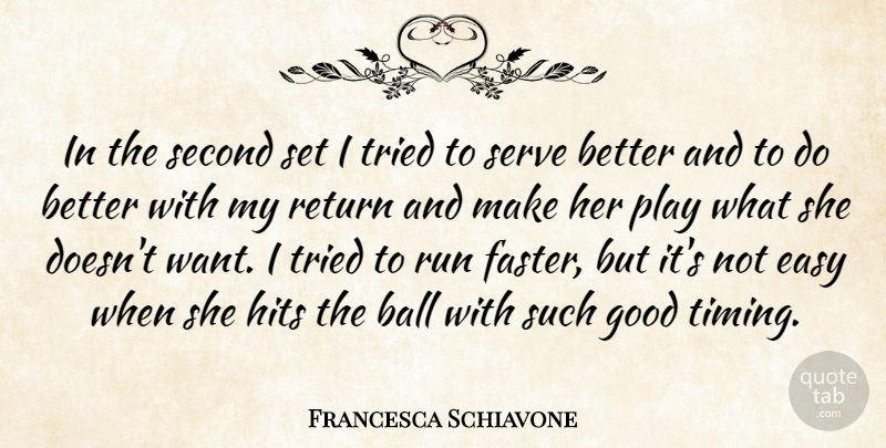 Francesca Schiavone Quote About Ball, Easy, Good, Hits, Return: In The Second Set I...