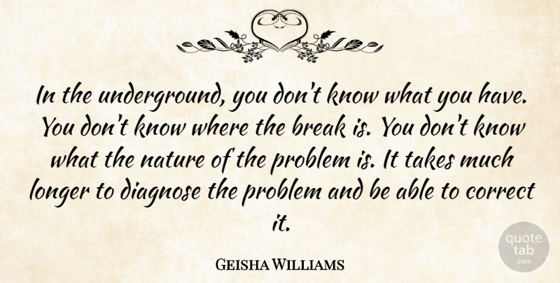 Geisha Williams Quote About Break, Correct, Longer, Nature, Problem: In The Underground You Dont...