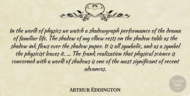 Arthur Eddington Quote About Drama, Shadow, Watches: In The World Of Physics...