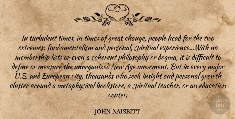 John Naisbitt Quote About Spiritual, Teacher, Philosophy: In Turbulent Times In Times...