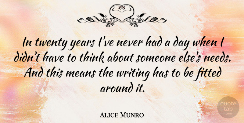 Alice Munro Quote About Mean, Writing, Thinking: In Twenty Years Ive Never...