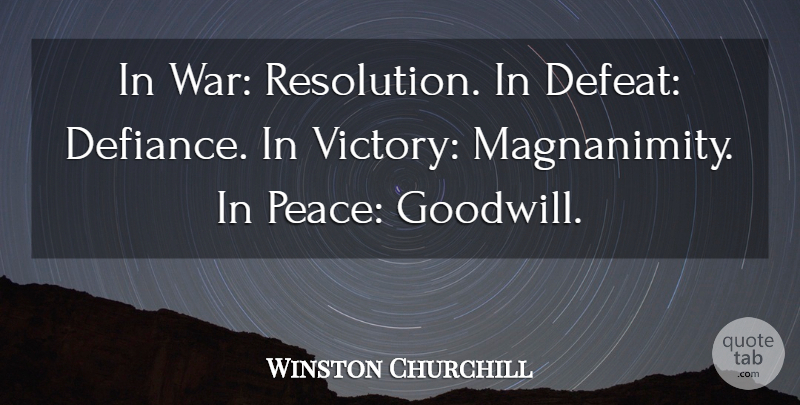 Winston Churchill Quote About undefined: In War Resolution In Defeat...