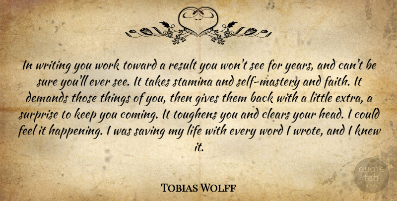 Tobias Wolff Quote About Writing, Self, Years: In Writing You Work Toward...