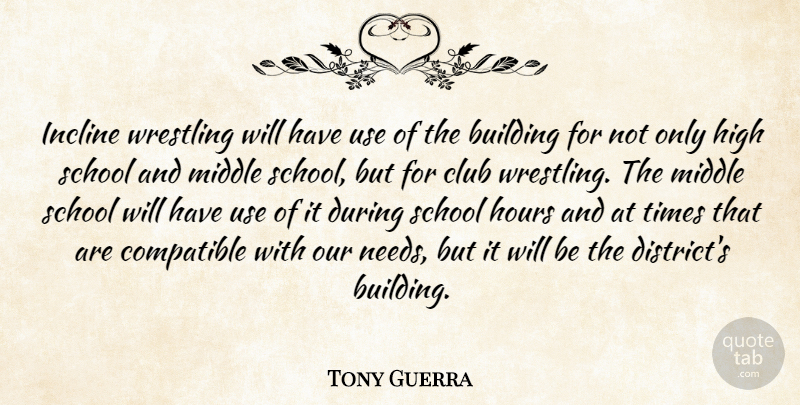 Tony Guerra Quote About Building, Club, Compatible, High, Hours: Incline Wrestling Will Have Use...