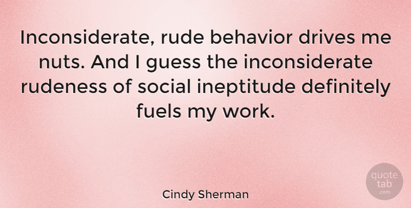 Cindy Sherman Quote About Nuts, Rude, Fuel: Inconsiderate Rude Behavior Drives Me...